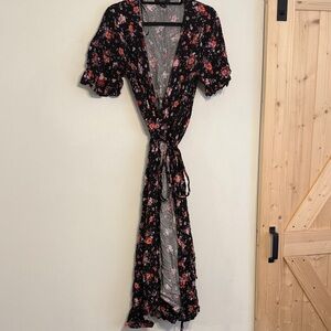 Floral Black Wrap Dress